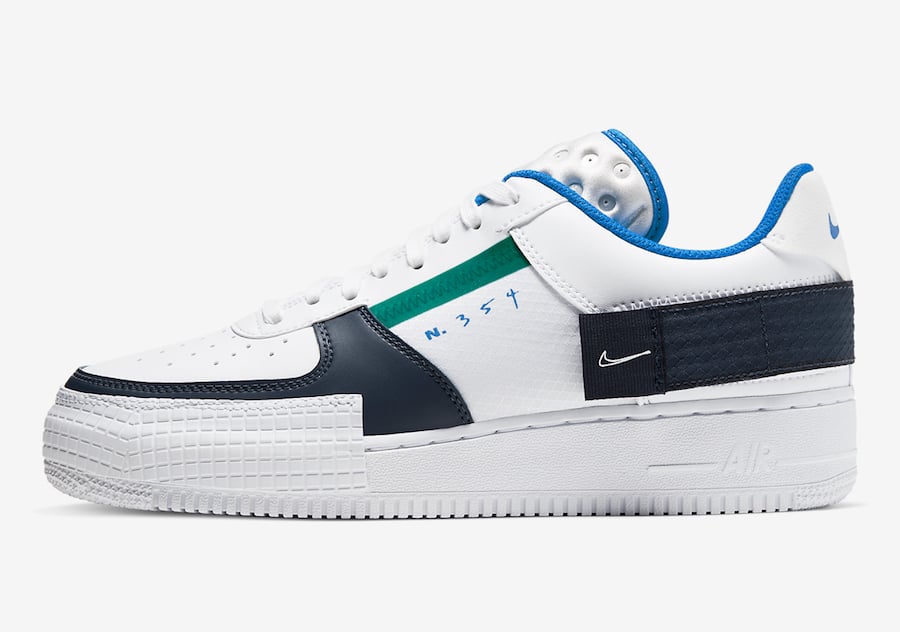 Nike Air Force 1 Type White Blue Navy Green CQ2344-100 Release Date Info