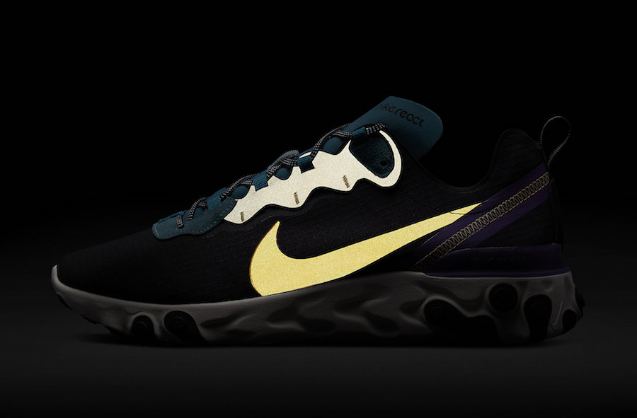 Nike React Element 55 PRM Black Mineral Cyan Voltage Purple Rising Pollen Yellow CI9593-002 Release Date Info