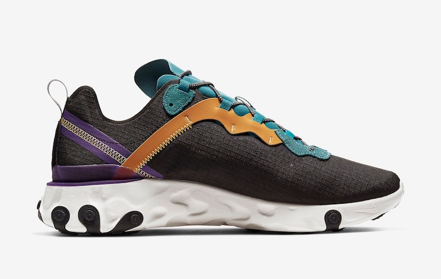 Nike React Element 55 PRM Black Mineral Cyan Voltage Purple Rising Pollen Yellow CI9593-002 Release Date Info