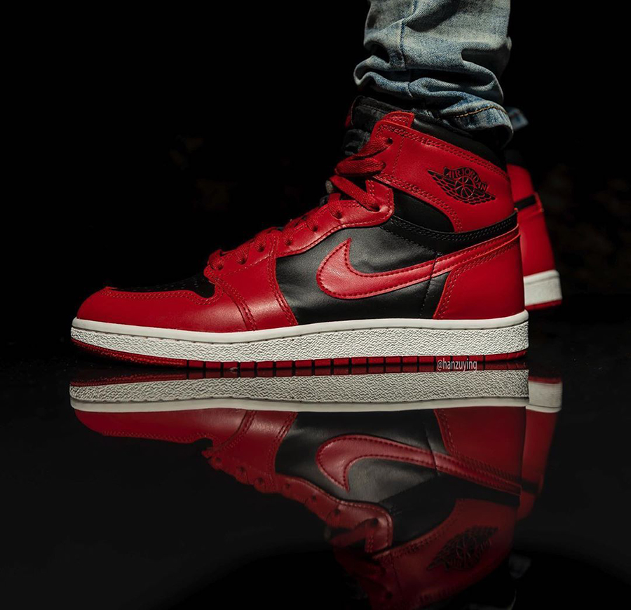 Air Jordan 1 Hi 85 Varsity Red Reverse Bred BQ4422-600 On Feet