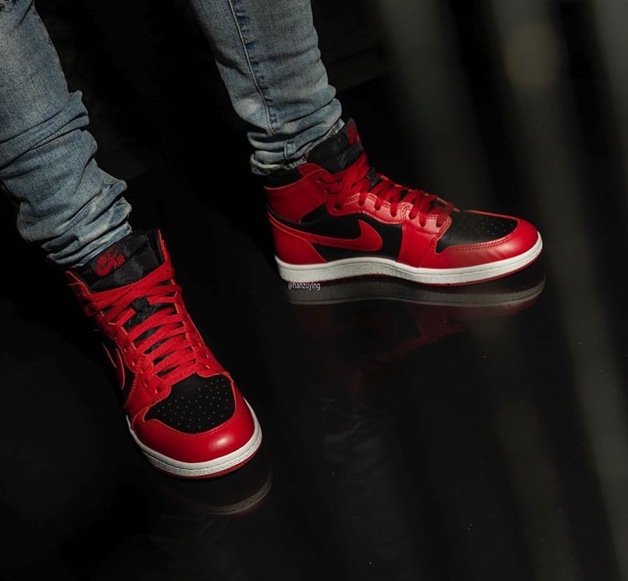 jordan 1 mid reverse bred on feet