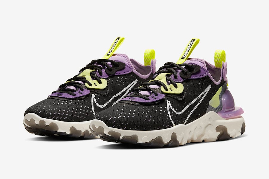 nike react purple and yellow