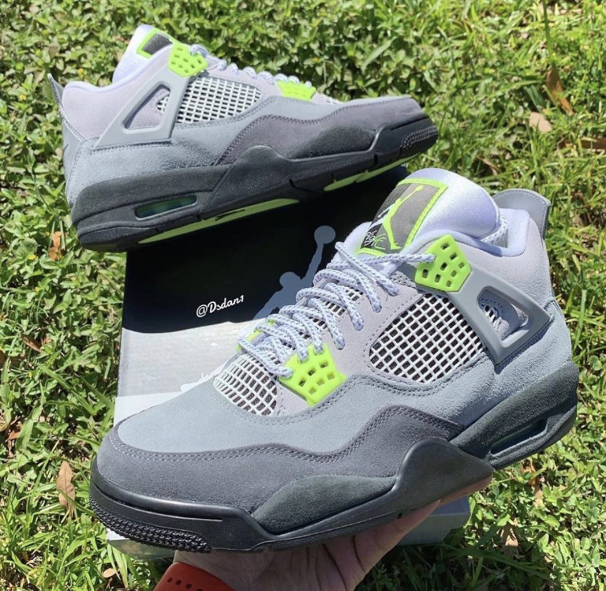 lime green and grey jordan 4