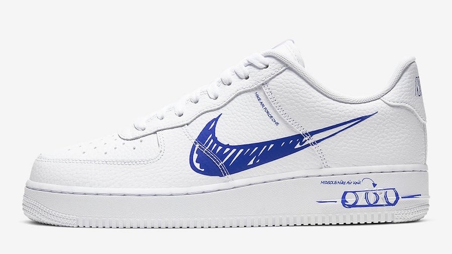 Nike Air Force 1 Low Sketch White Royal Blue CW7581-100 Release 