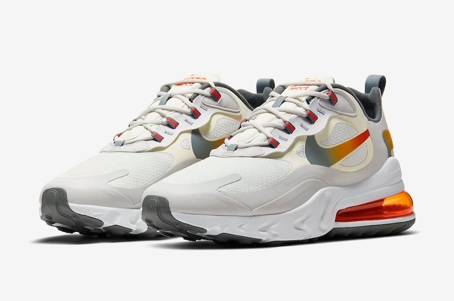 Nike Air Max 270 React in White, Grey and Gold