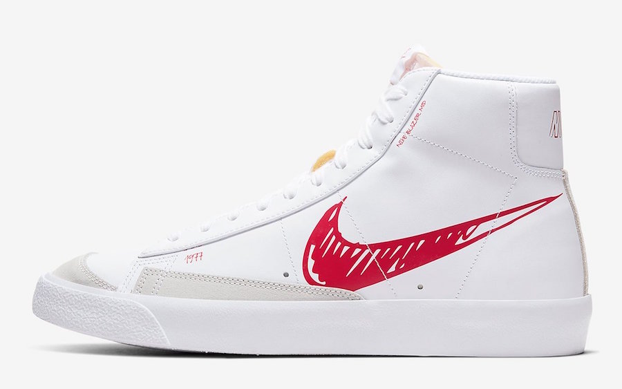 Nike Blazer Mid 77 Sketch White Red CW7580-100 Release Date Info