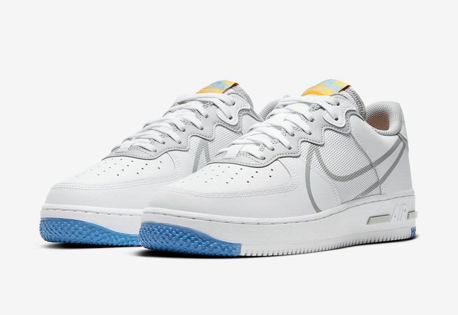 nike air force 1 react white blue yellow