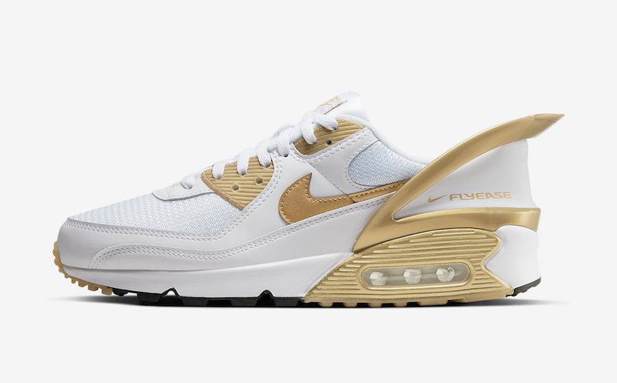 Nike Air Max 90 FlyEase in White and Metallic Gold