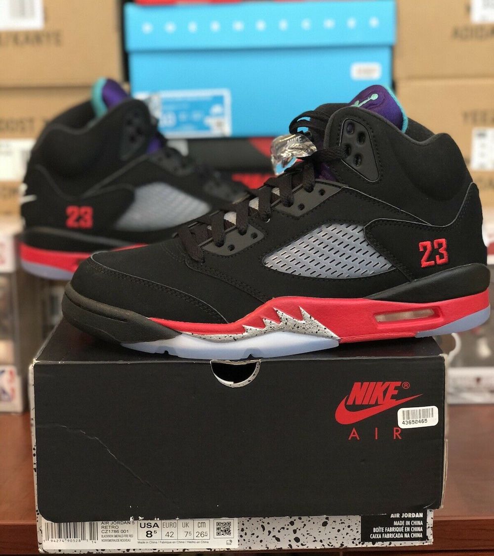 jordan 5 retro black new emerald fire red grape ice