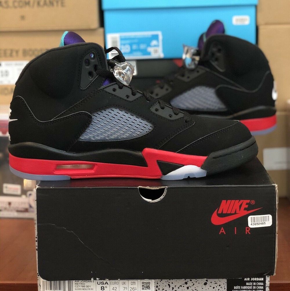 Air Jordan 5 Top 3 Black New Emerald Fire Red CZ1786-001 Release Date