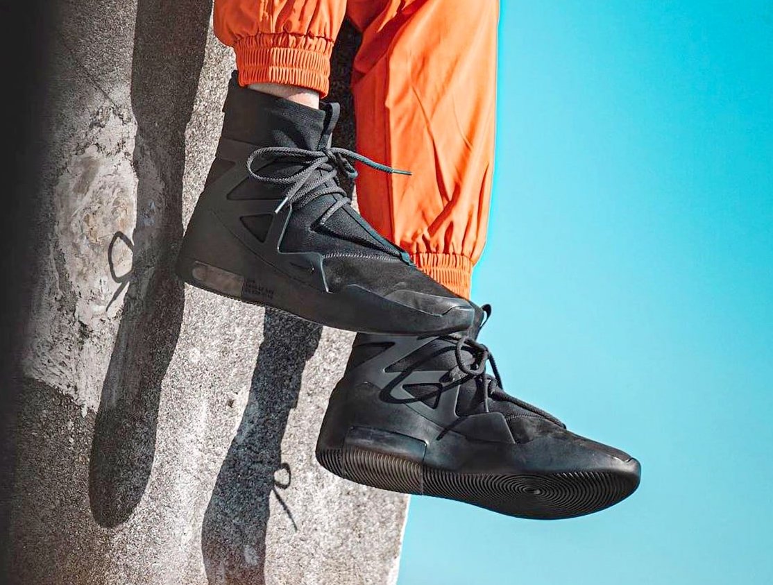 air fear of god 1 triple black on feet