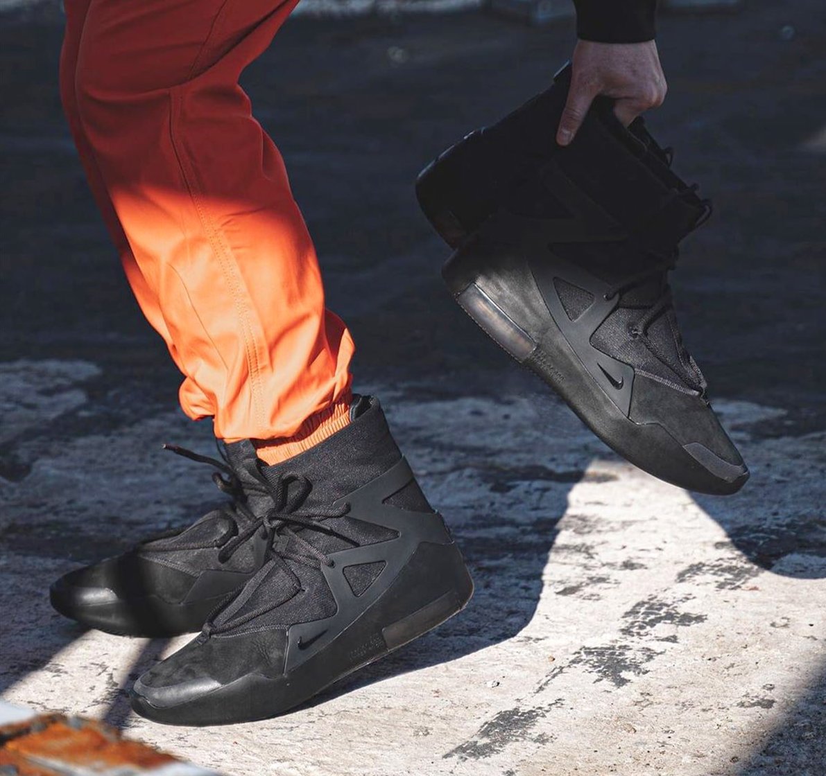 air fear of god 1 triple black on feet