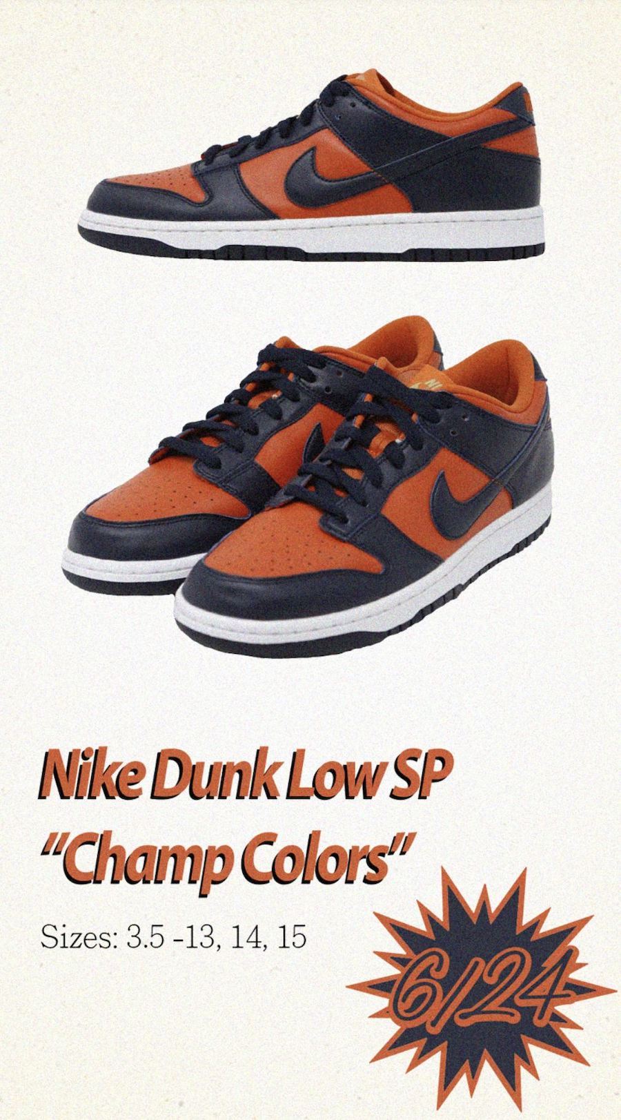 Nike Dunk Low Champ Colors CU1727-800 Release Date Info