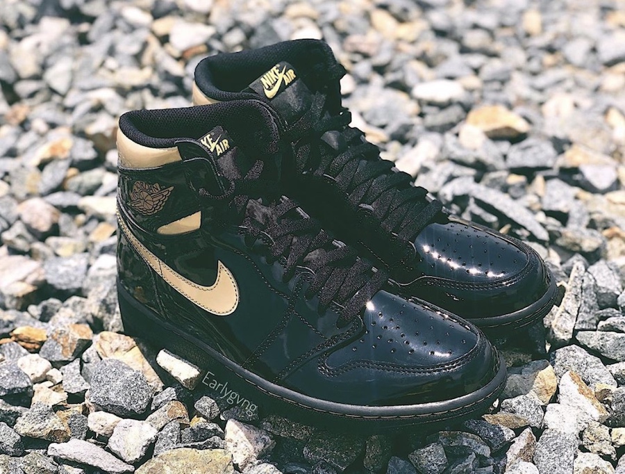 Air Jordan 1 High Patent Black Metallic Gold 555088-032 Release Details