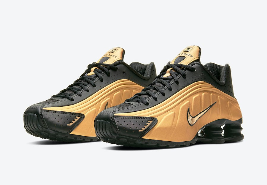 black and gold nike shox