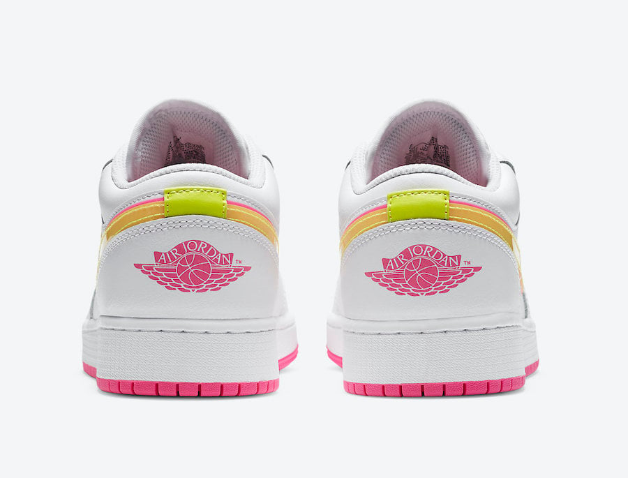 white pink and yellow jordans