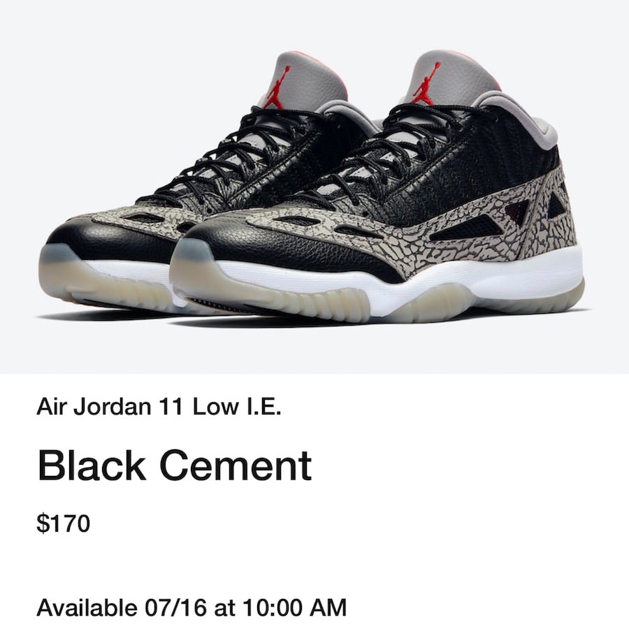 jordan 11 low black fire red cement