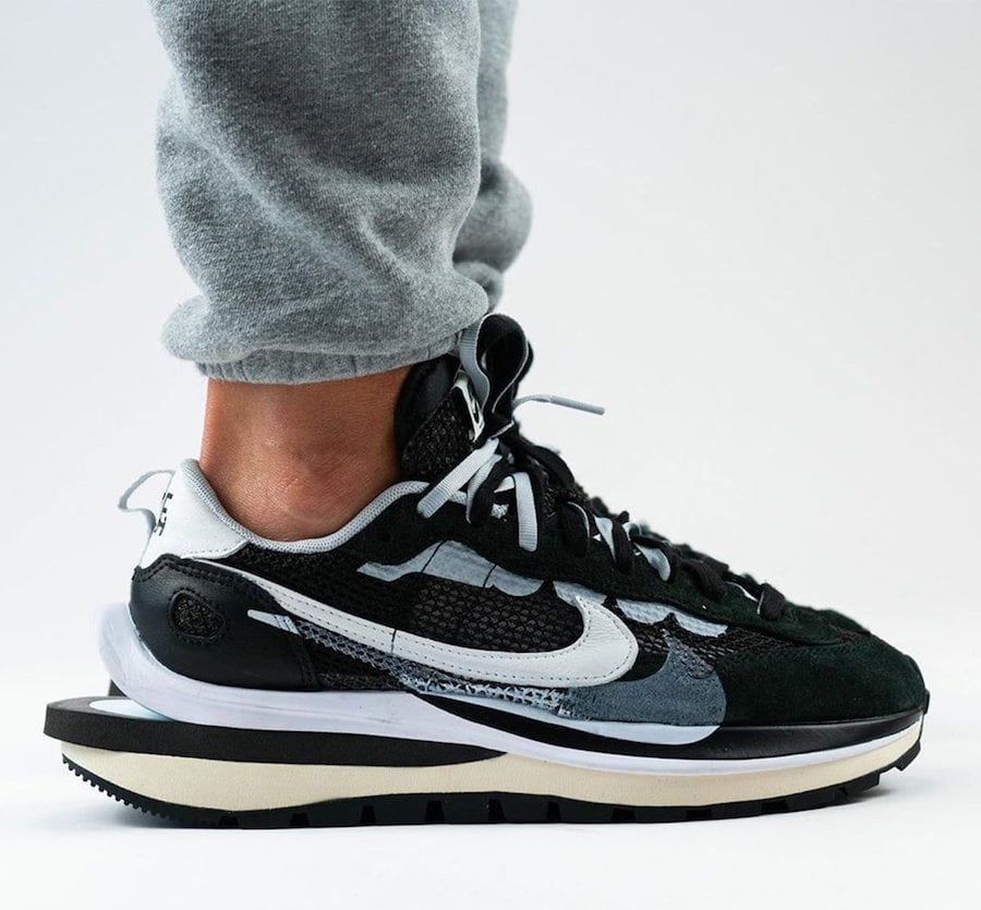 sacai Nike VaporWaffle Black White CV1363-001 On Feet