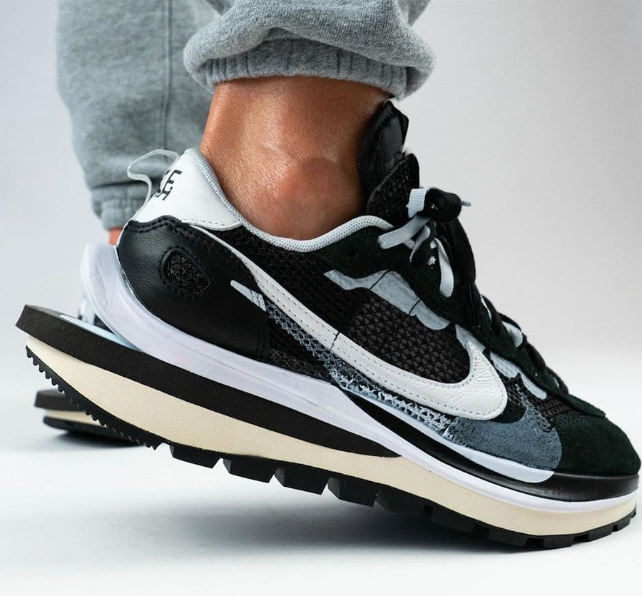 sacai Nike VaporWaffle Black White CV1363-001 On Feet