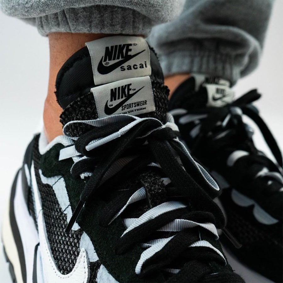 sacai Nike VaporWaffle Black White CV1363-001 On Feet