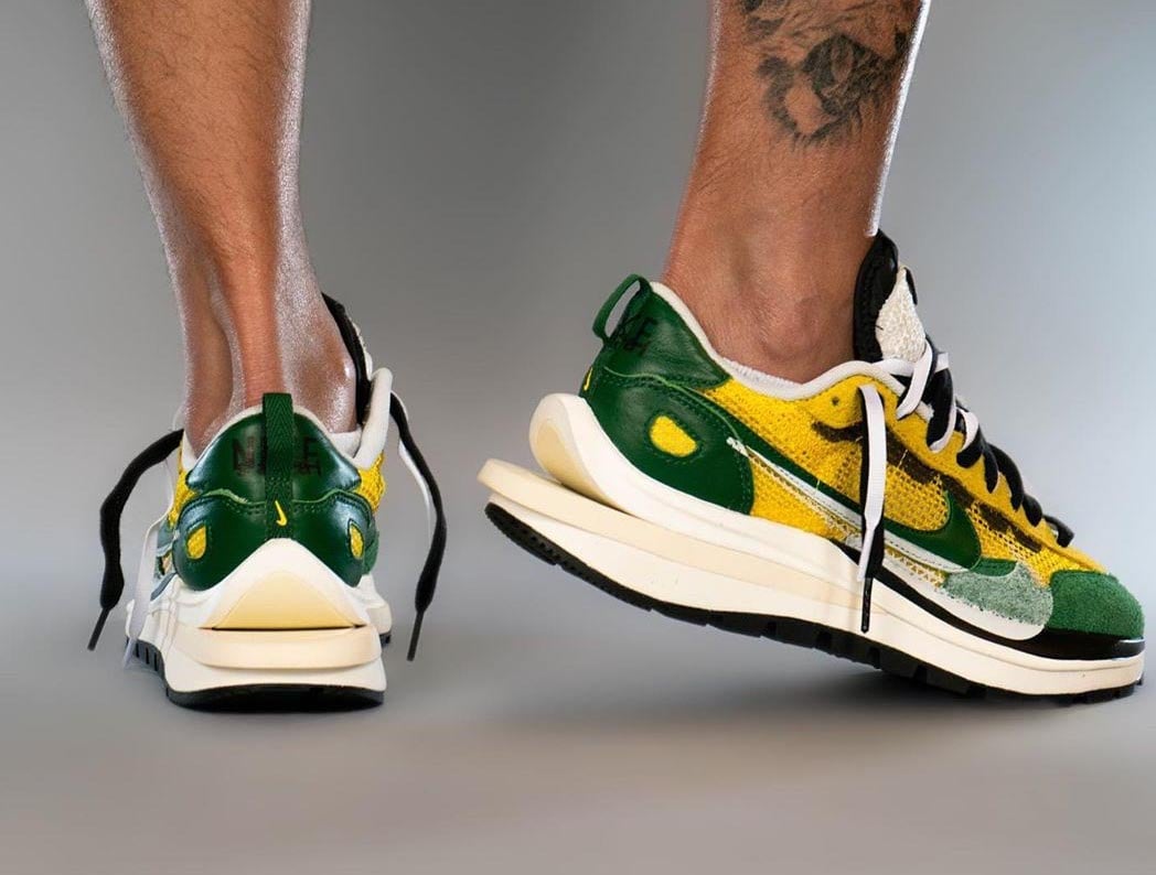 sacai Nike VaporWaffle Tour Yellow Stadium Green CV1363-700 On Feet