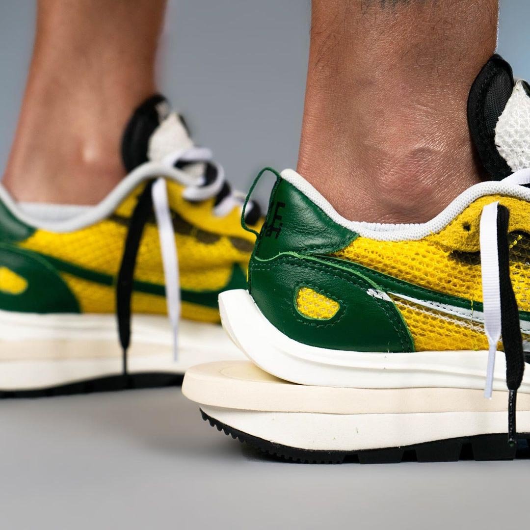 sacai Nike VaporWaffle Tour Yellow Stadium Green CV1363-700 On Feet