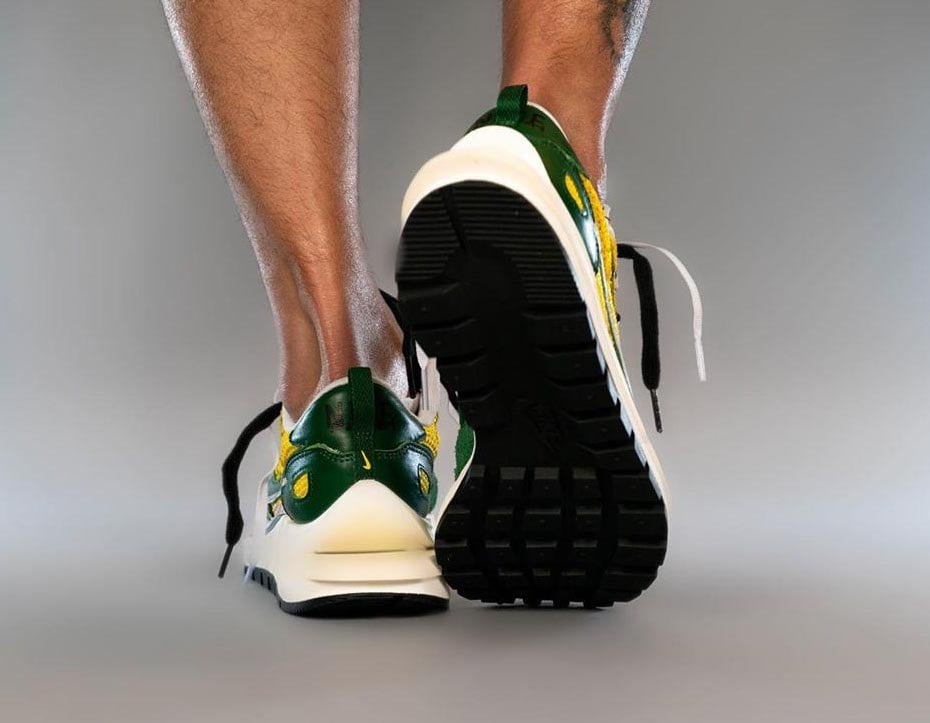 sacai Nike VaporWaffle Tour Yellow Stadium Green CV1363-700 On Feet