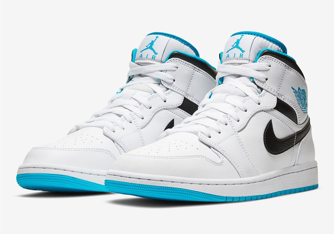 white and blue jordan 1 mid