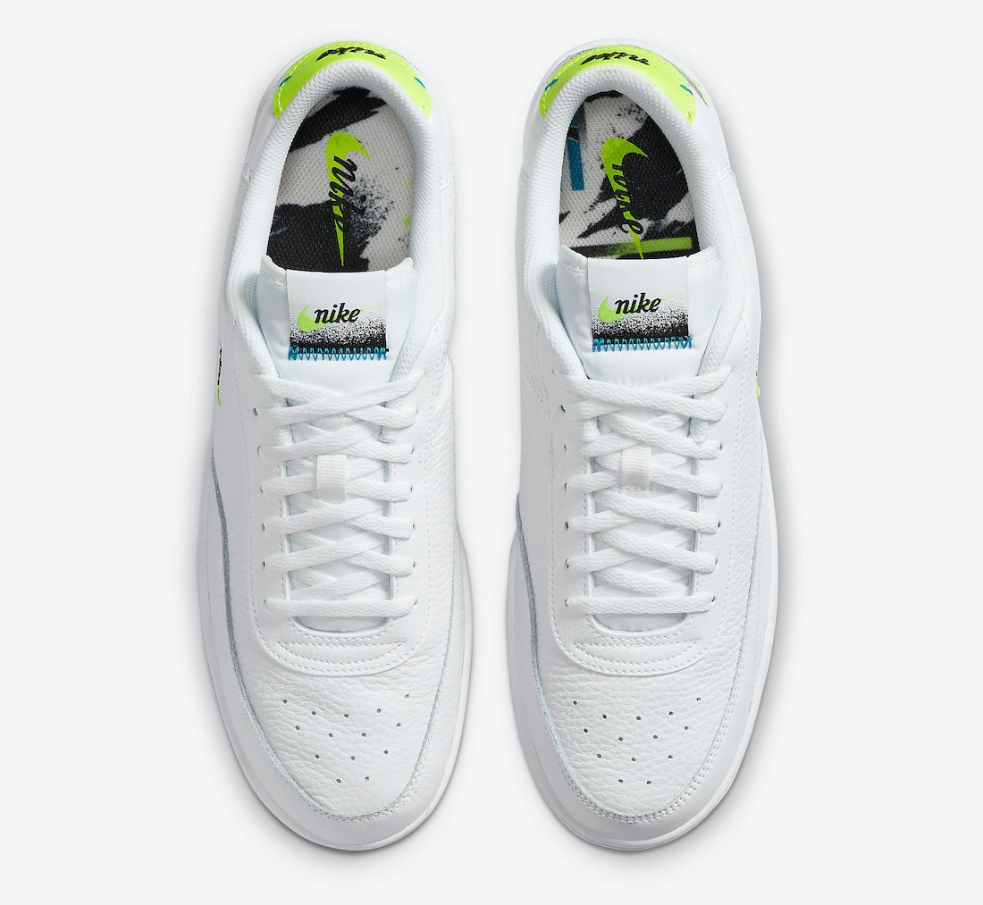 Nike Court Vintage Premium White Neo Turquoise Volt Brush Strokes CZ7936-100 Release Date Info