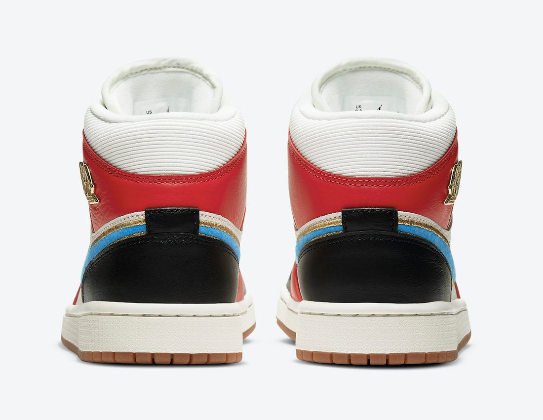 Air Jordan 1 Mid Sail Red Black Blue Gold DC1426-100 Release Date Info