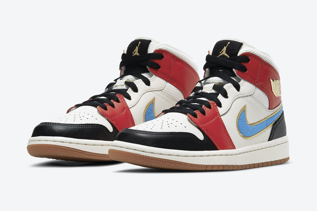 air jordan 1 mid black red and blue