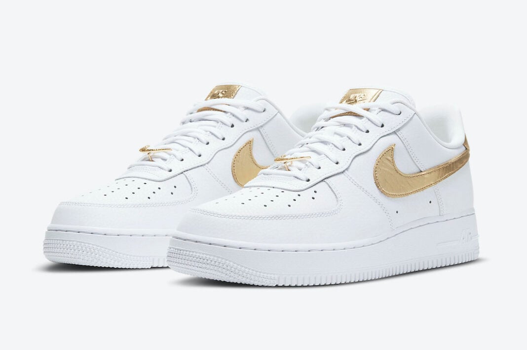 men's white and gold air force 1