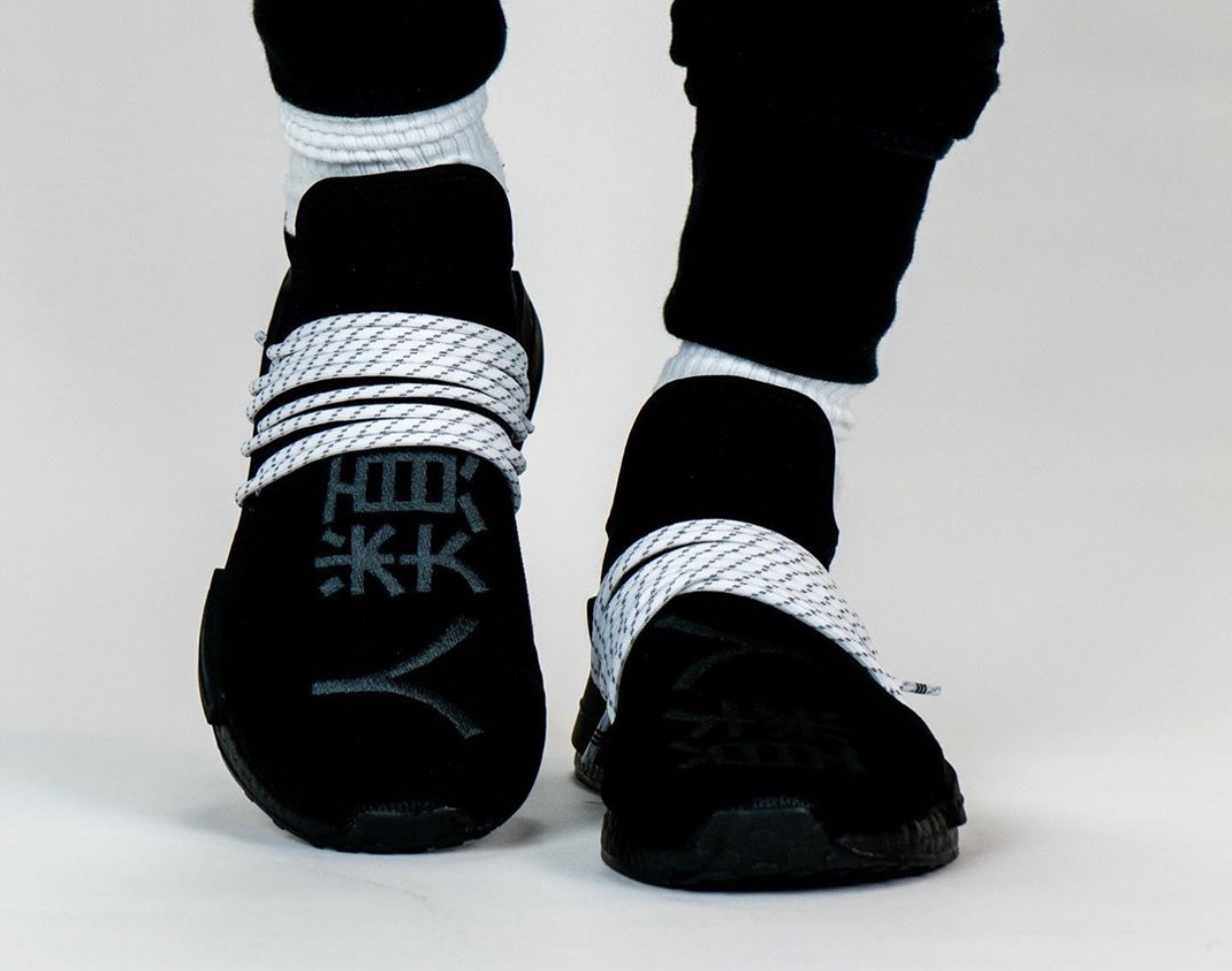 Pharrell adidas NMD Hu Black White GY0093 On Feet