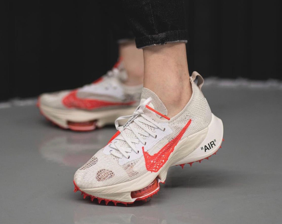 Off-White Nike Air Zoom Tempo NEXT Solar Red On Feet