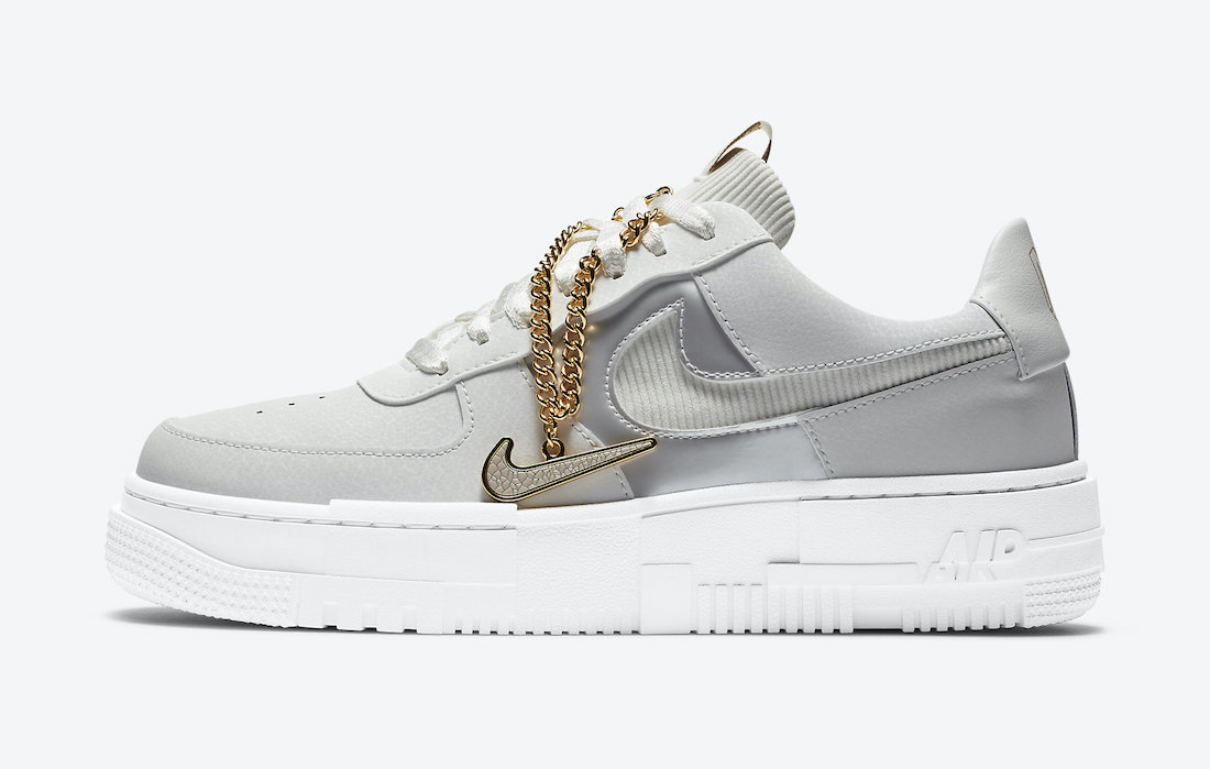 Nike Air Force 1 Pixel Grey Gold Chain DC1160-100 Release Date Info
