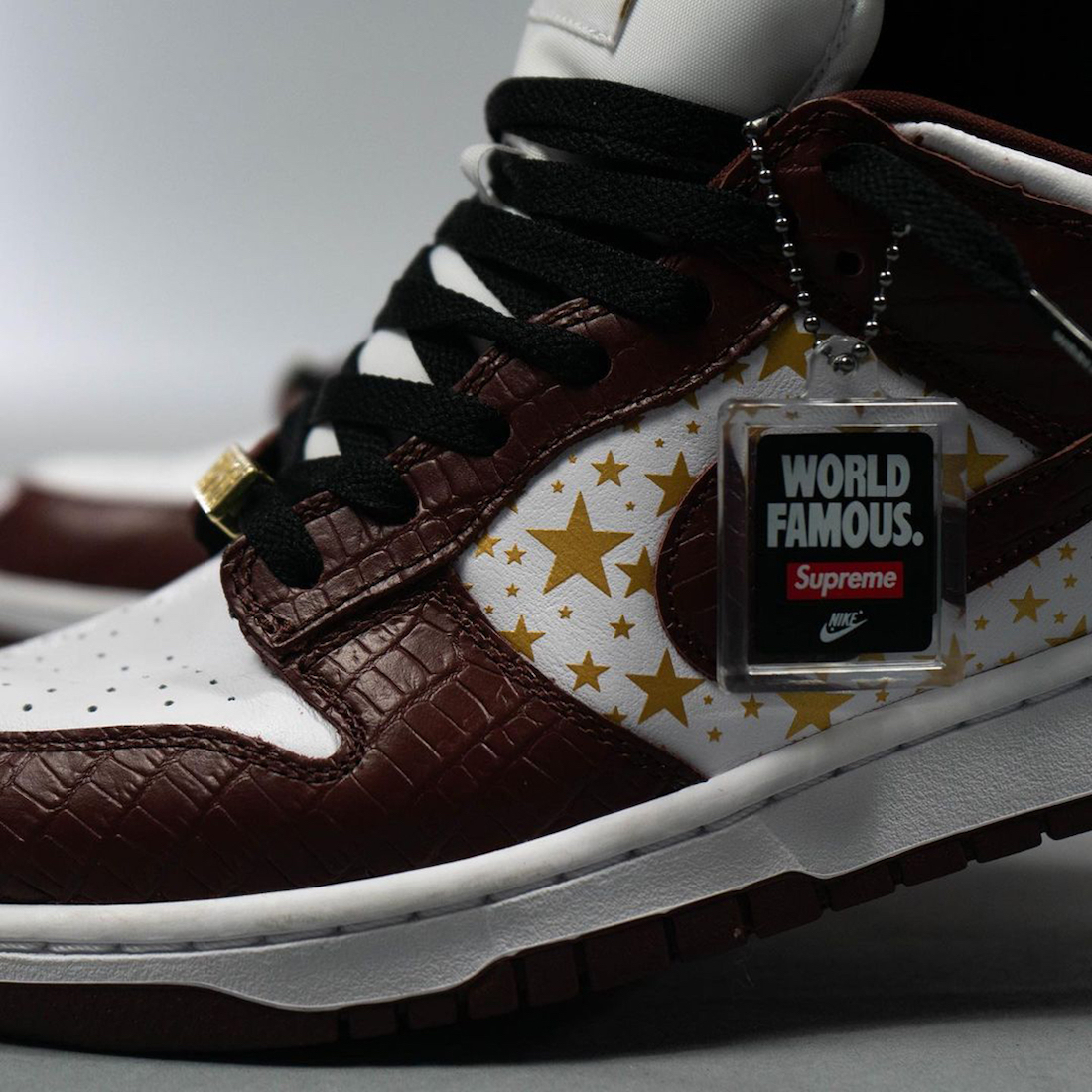 Supreme Nike SB Dunk Low Barkroot Brown Stars DH3228-103 On Feet