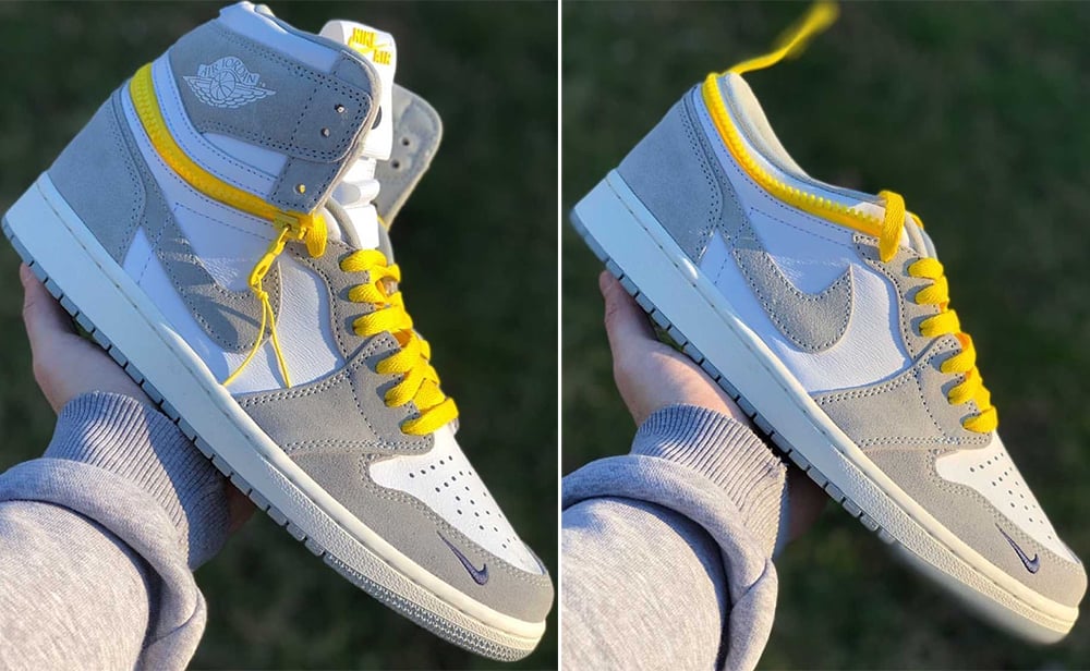 grey blue and yellow jordans