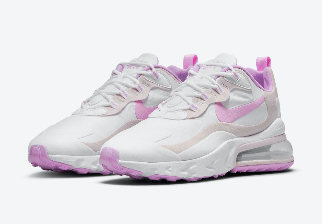 Nike Air Max 270 React in White and Light Violet