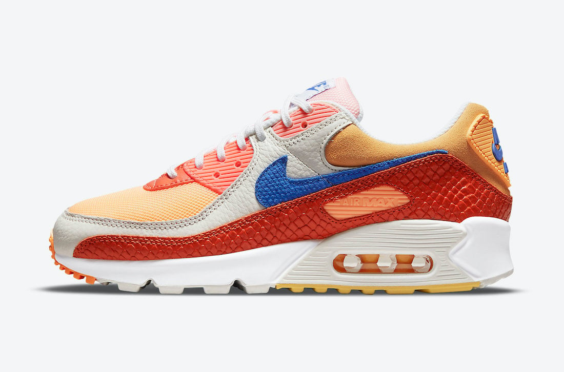 Nike Air Max 90 Snakeskin Campfire Orange Racer Blue Sail DJ8517-800 Release Date Info