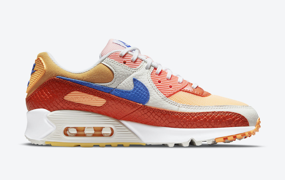 Nike Air Max 90 Snakeskin Campfire Orange Racer Blue Sail DJ8517-800 Release Date Info