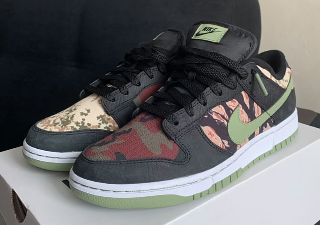 Nike Dunk Low SE Black Oil Green White Total Orange DH0957-001 Release Date Info