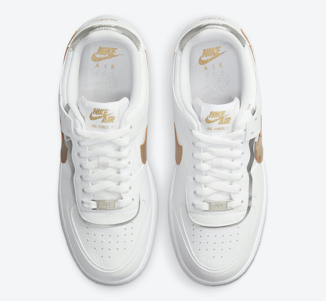 Nike Air Force 1 Shadow White Metallic Gold Silver DM3064-100 Release Date Info