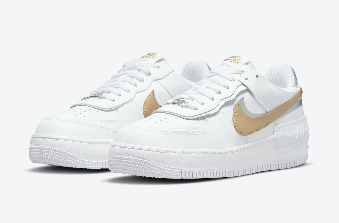 Nike Air Force 1 Shadow White Metallic Gold Silver DM3064-100 Release Date Info