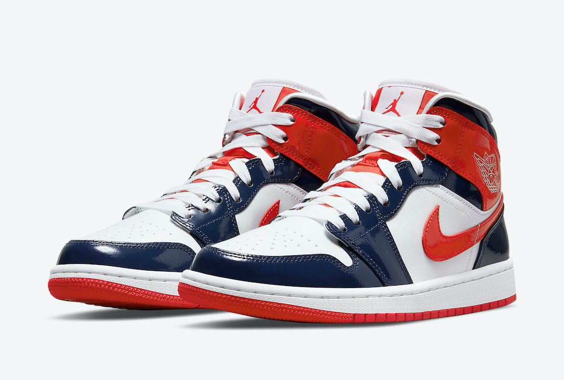 Air Jordan 1 Mid Patent Leather White Navy Orange DJ5984-400 Release Date Info