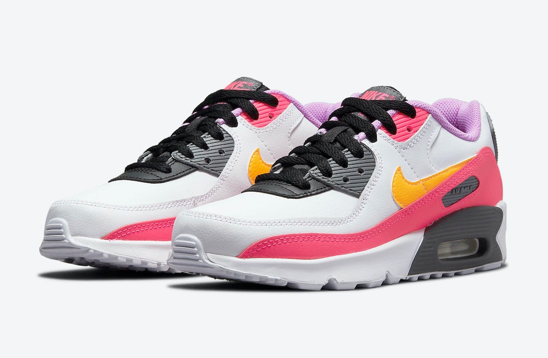 Nike Air Max 90 GS White Pink Yellow Purple DM8685-100 Release 
