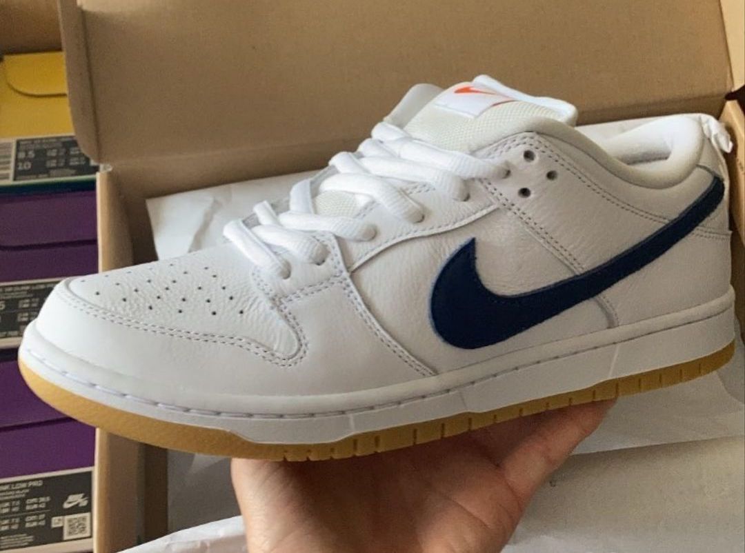 Nike SB Dunk Low Orange Label White Navy Gum Release Date Info