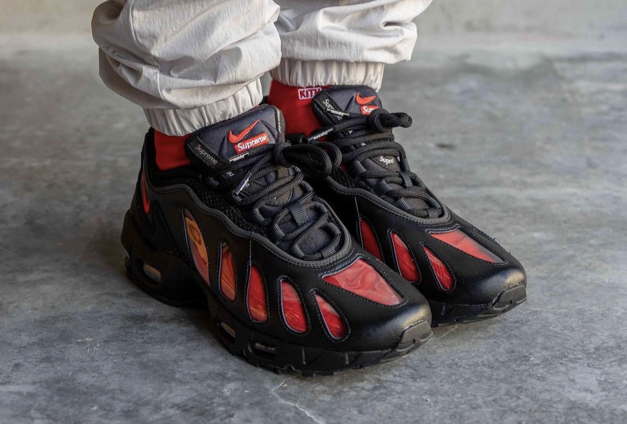 Supreme Nike Air Max 96 Black Red CV7652-002 On-Feet