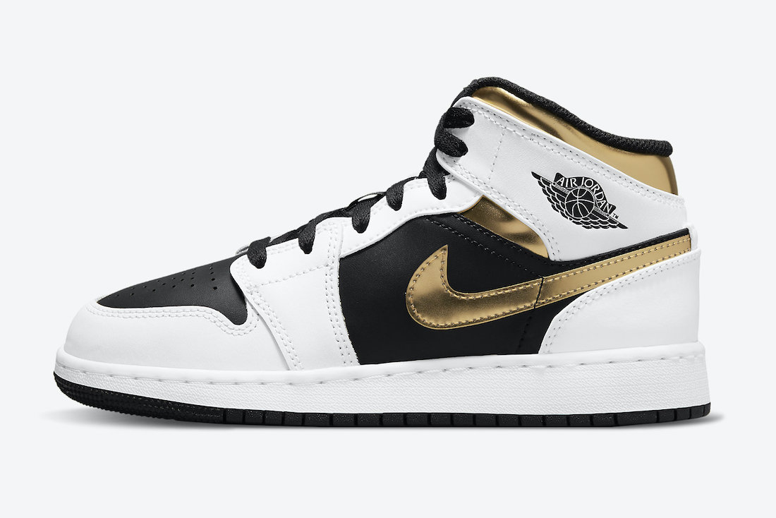 Air Jordan 1 Mid GS White Black Gold 554725-190 Release Date Info