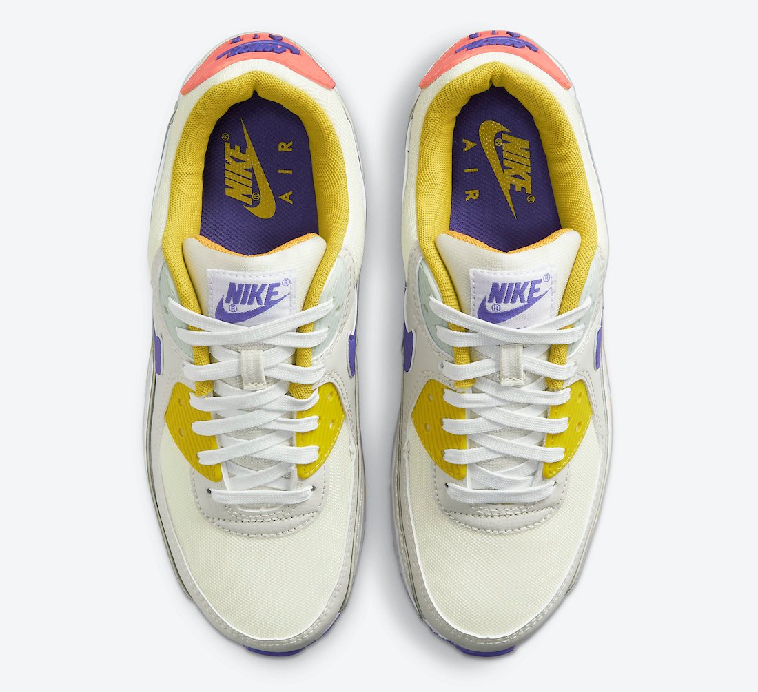 Nike Air Max 90 White Yellow Purple Pink DA8726-100 Release Date Info