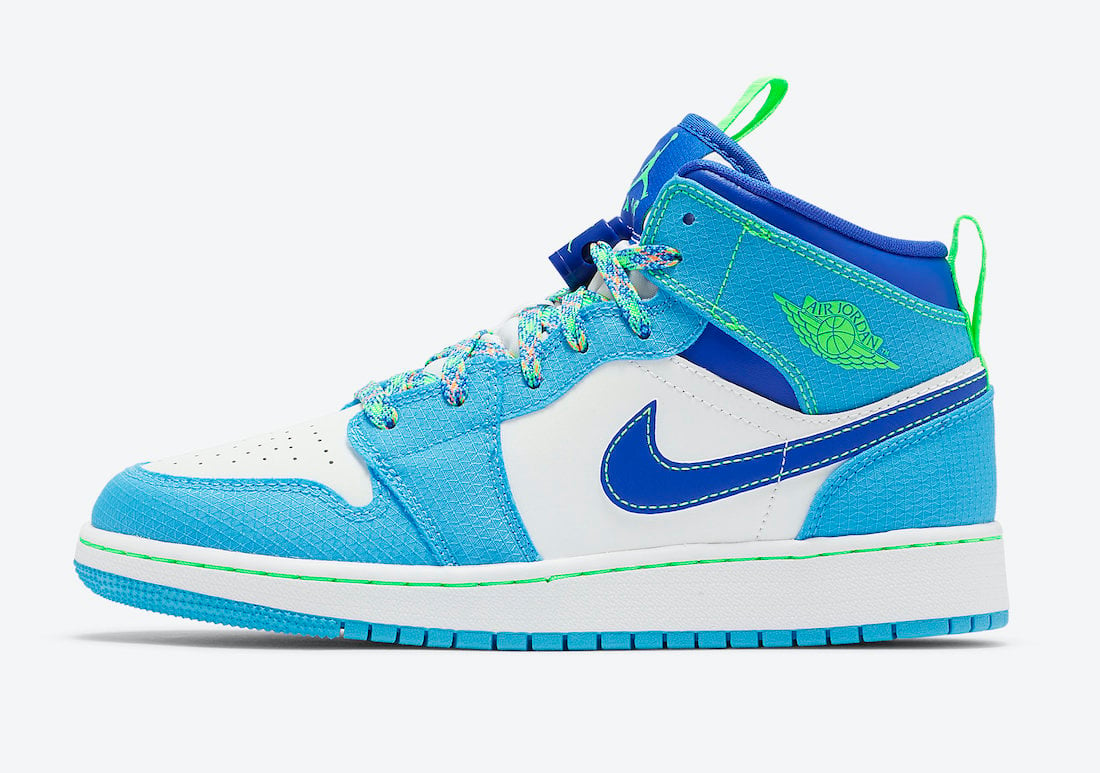 Air Jordan 1 Mid GS White Blue Neon 